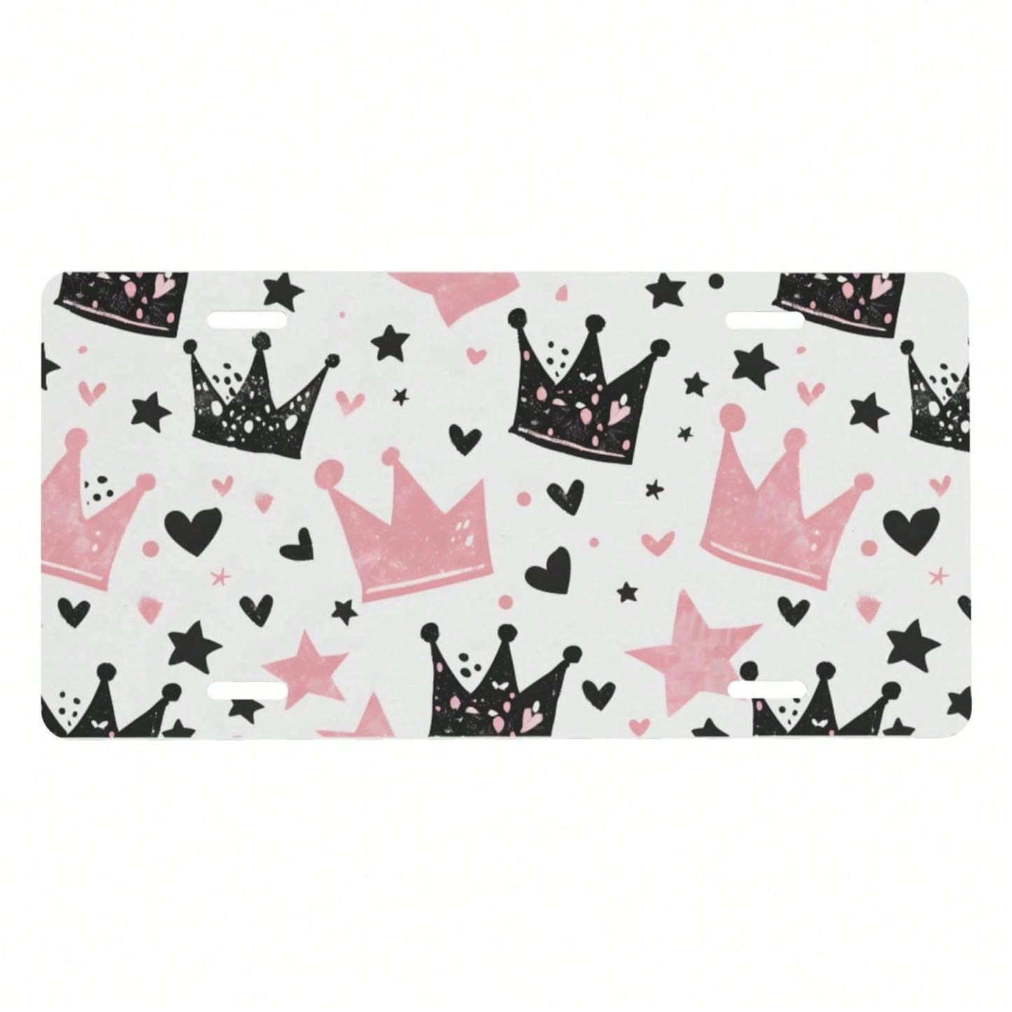 Cute Pink Crown Front License Plate For Women Men Funny Car License Plates With 4 Holes Aluminum Metal Novelty Vanity Tag Cover Rust-Proof Us Canada Car Decor Accessoryches 370