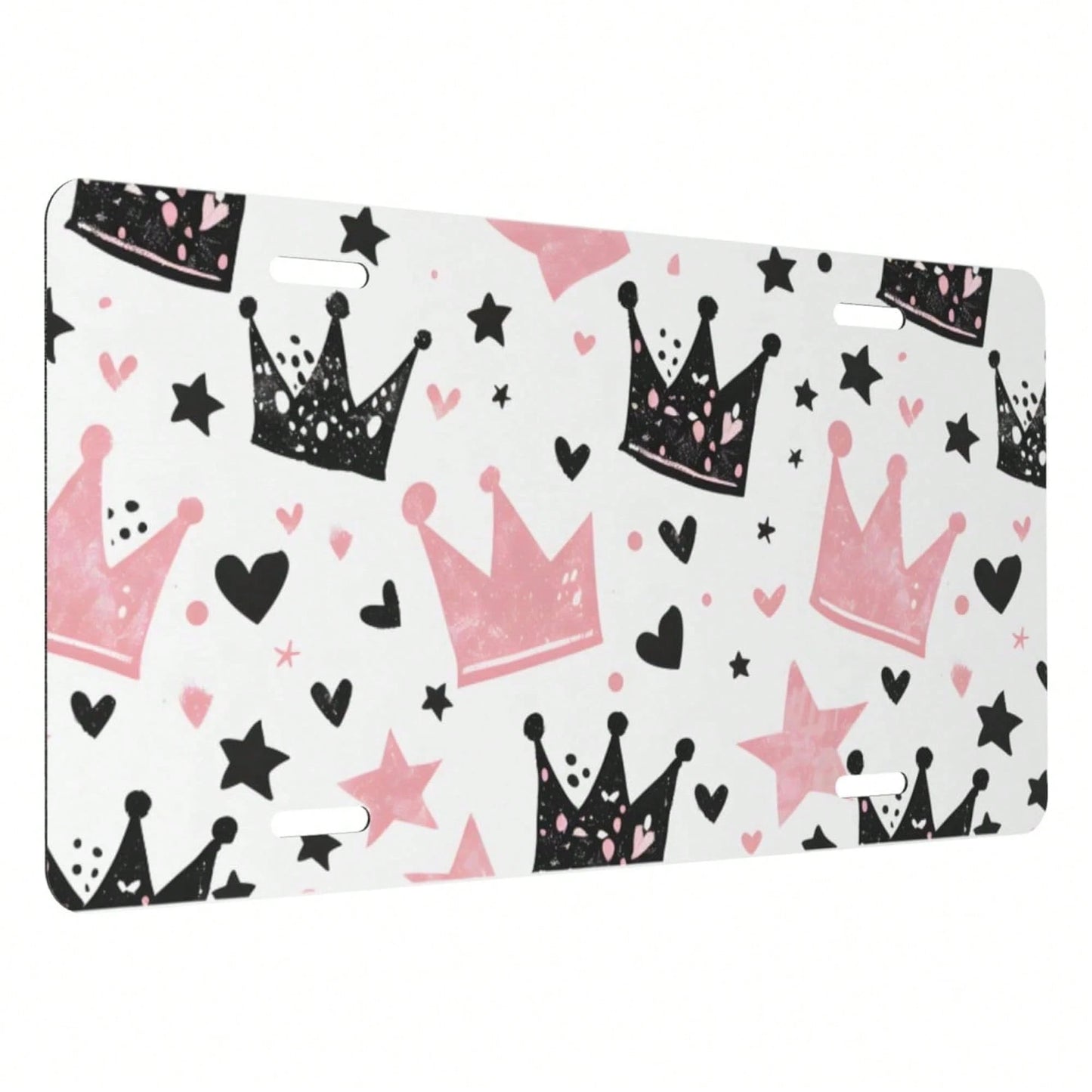 Cute Pink Crown Front License Plate For Women Men Funny Car License Plates With 4 Holes Aluminum Metal Novelty Vanity Tag Cover Rust-Proof Us Canada Car Decor Accessoryches 370