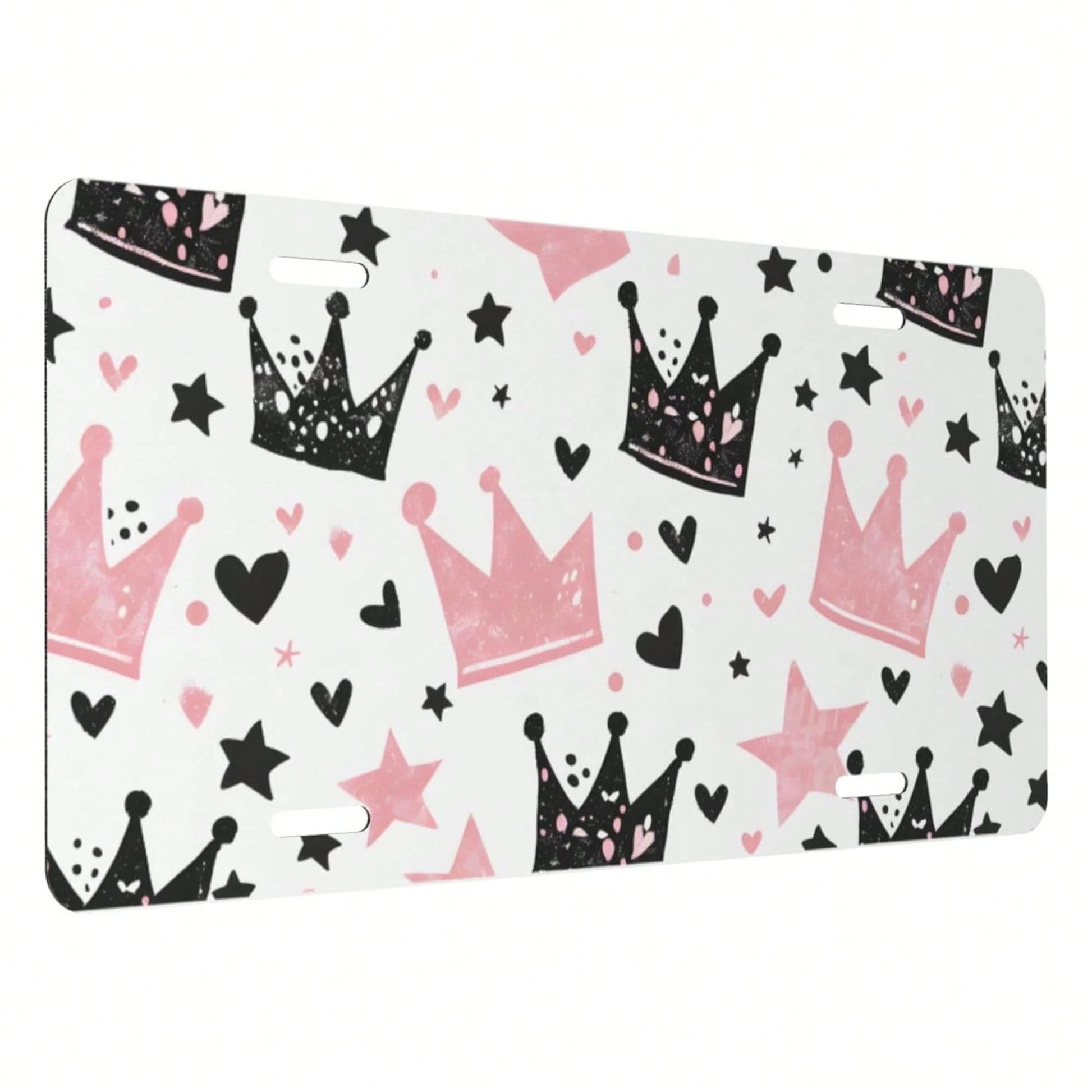 Cute Pink Crown Front License Plate For Women Men Funny Car License Plates With 4 Holes Aluminum Metal Novelty Vanity Tag Cover Rust-Proof Us Canada Car Decor Accessoryches 370
