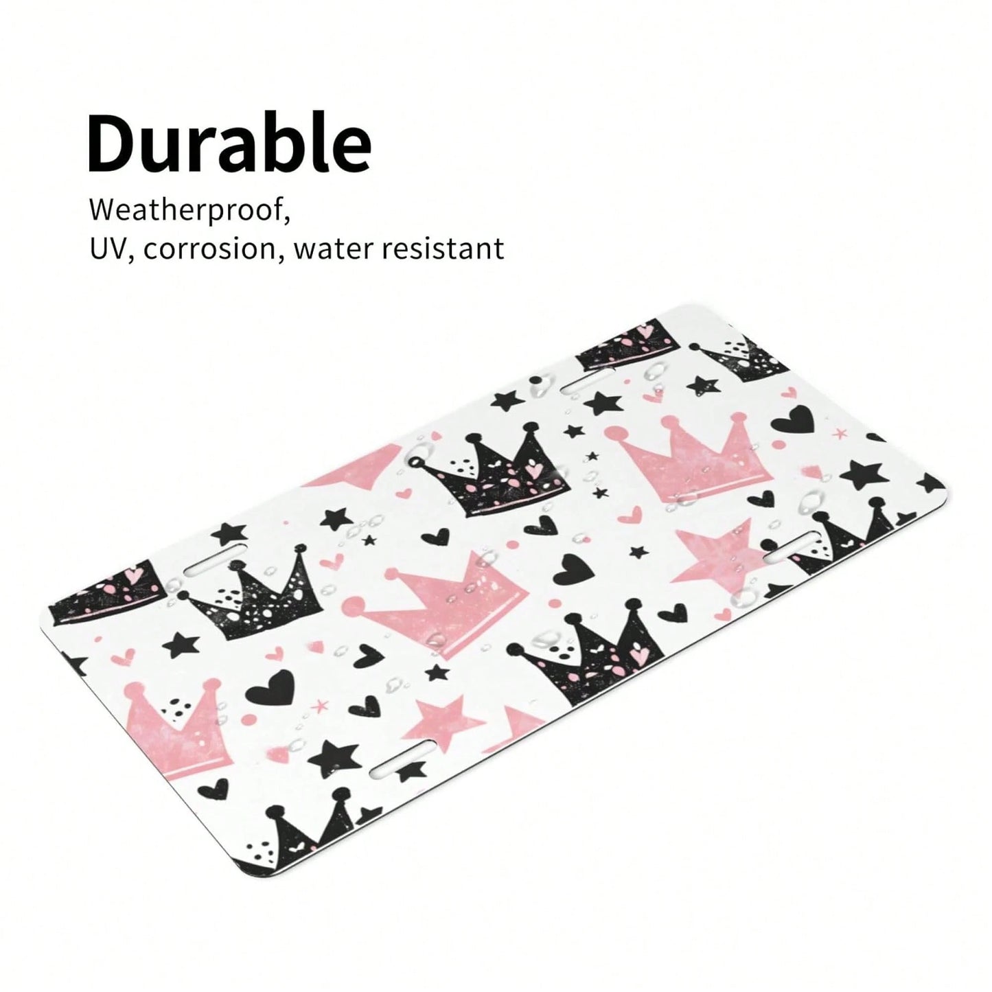 Cute Pink Crown Front License Plate For Women Men Funny Car License Plates With 4 Holes Aluminum Metal Novelty Vanity Tag Cover Rust-Proof Us Canada Car Decor Accessoryches 370