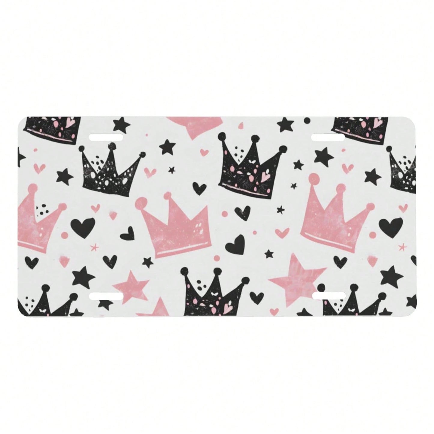 Cute Pink Crown Front License Plate For Women Men Funny Car License Plates With 4 Holes Aluminum Metal Novelty Vanity Tag Cover Rust-Proof Us Canada Car Decor Accessoryches 370