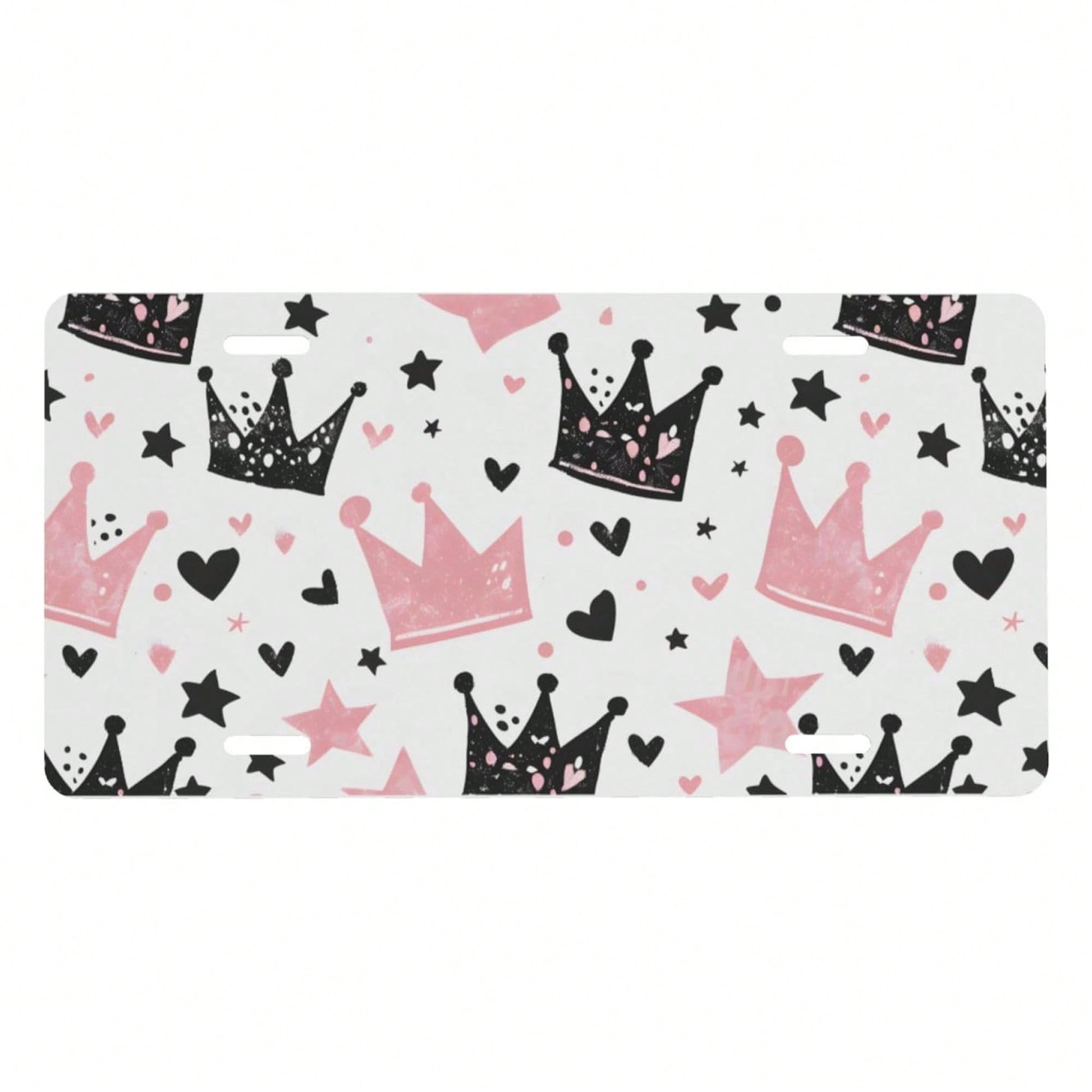 Cute Pink Crown Front License Plate For Women Men Funny Car License Plates With 4 Holes Aluminum Metal Novelty Vanity Tag Cover Rust-Proof Us Canada Car Decor Accessoryches 370