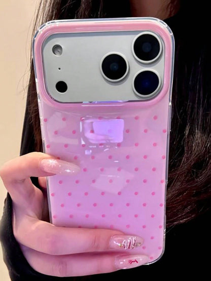 Cute Pink Polka Dot Pattern Glossy Jelly Phone Case, Compatible With IPhone 17 Pro Max 16 Pro Max 17 16 15 14 13 12 Pro Max 11, Cute Shockproof Soft Back Cover
