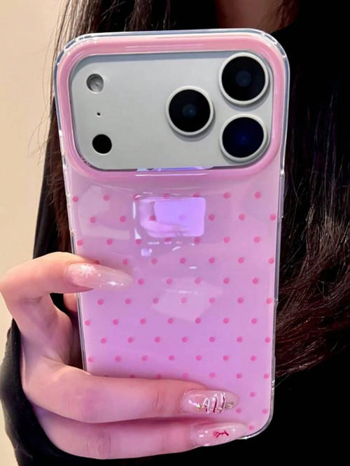 Cute Pink Polka Dot Pattern Glossy Jelly Phone Case, Compatible With IPhone 17 Pro Max 16 Pro Max 17 16 15 14 13 12 Pro Max 11, Cute Shockproof Soft Back Cover