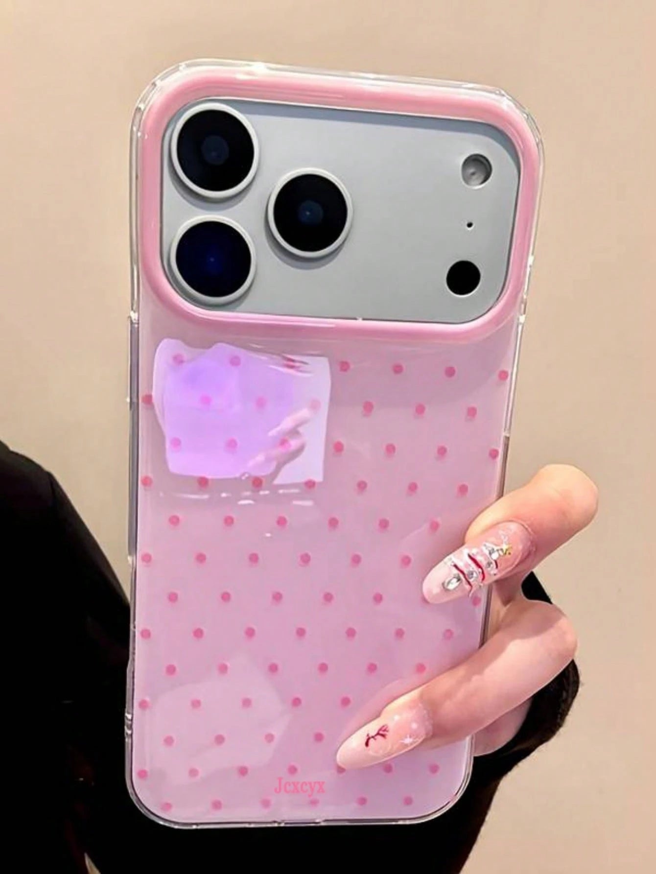 Cute Pink Polka Dot Pattern Glossy Jelly Phone Case, Compatible With IPhone 17 Pro Max 16 Pro Max 17 16 15 14 13 12 Pro Max 11, Cute Shockproof Soft Back Cover