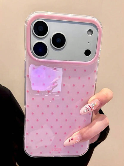 Cute Pink Polka Dot Pattern Glossy Jelly Phone Case, Compatible With IPhone 17 Pro Max 16 Pro Max 17 16 15 14 13 12 Pro Max 11, Cute Shockproof Soft Back Cover