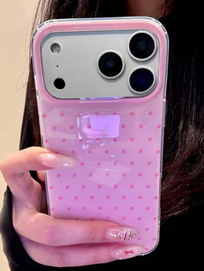 Cute Pink Polka Dot Pattern Glossy Jelly Phone Case, Compatible With IPhone 17 Pro Max 16 Pro Max 17 16 15 14 13 12 Pro Max 11, Cute Shockproof Soft Back Cover