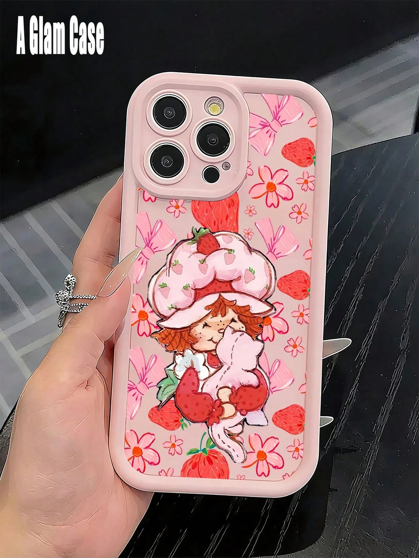 Cute Pink Strawberry Doll Pattern Phone Case,Sky Eye Series TPU Soft Case, Full Lens Protection Anti-Slip Shockproof, Comfort Grip. Compatible With GALAXY S22/23/23FE/24ULTRA/25ULTRA, IPhone17 Pro Max