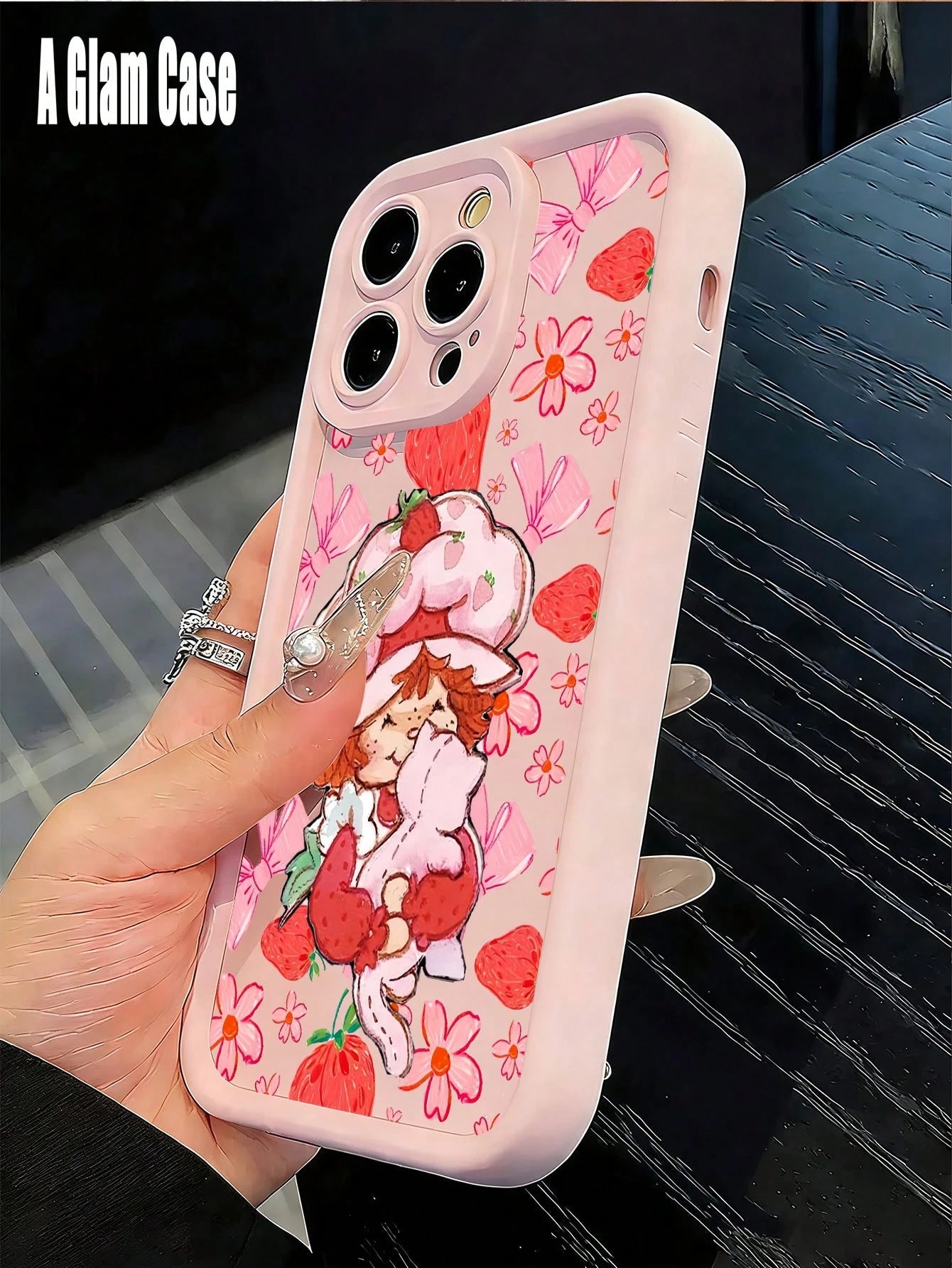 Cute Pink Strawberry Doll Pattern Phone Case,Sky Eye Series TPU Soft Case, Full Lens Protection Anti-Slip Shockproof, Comfort Grip. Compatible With GALAXY S22/23/23FE/24ULTRA/25ULTRA, IPhone17 Pro Max