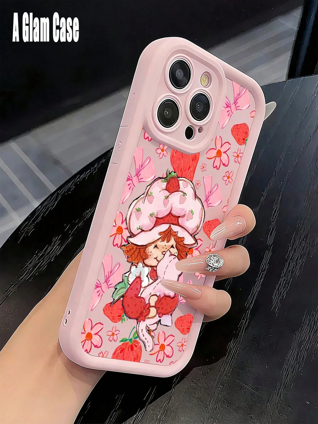 Cute Pink Strawberry Doll Pattern Phone Case,Sky Eye Series TPU Soft Case, Full Lens Protection Anti-Slip Shockproof, Comfort Grip. Compatible With GALAXY S22/23/23FE/24ULTRA/25ULTRA, IPhone17 Pro Max
