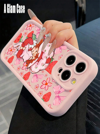 Cute Pink Strawberry Doll Pattern Phone Case,Sky Eye Series TPU Soft Case, Full Lens Protection Anti-Slip Shockproof, Comfort Grip. Compatible With GALAXY S22/23/23FE/24ULTRA/25ULTRA, IPhone17 Pro Max
