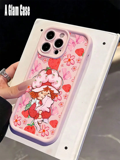 Cute Pink Strawberry Doll Pattern Phone Case,Sky Eye Series TPU Soft Case, Full Lens Protection Anti-Slip Shockproof, Comfort Grip. Compatible With GALAXY S22/23/23FE/24ULTRA/25ULTRA, IPhone17 Pro Max