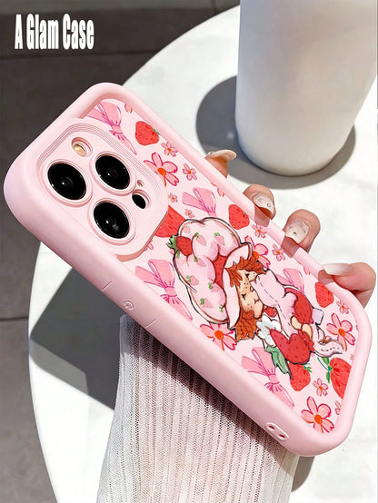 Cute Pink Strawberry Doll Pattern Phone Case,Sky Eye Series TPU Soft Case, Full Lens Protection Anti-Slip Shockproof, Comfort Grip. Compatible With GALAXY S22/23/23FE/24ULTRA/25ULTRA, IPhone17 Pro Max