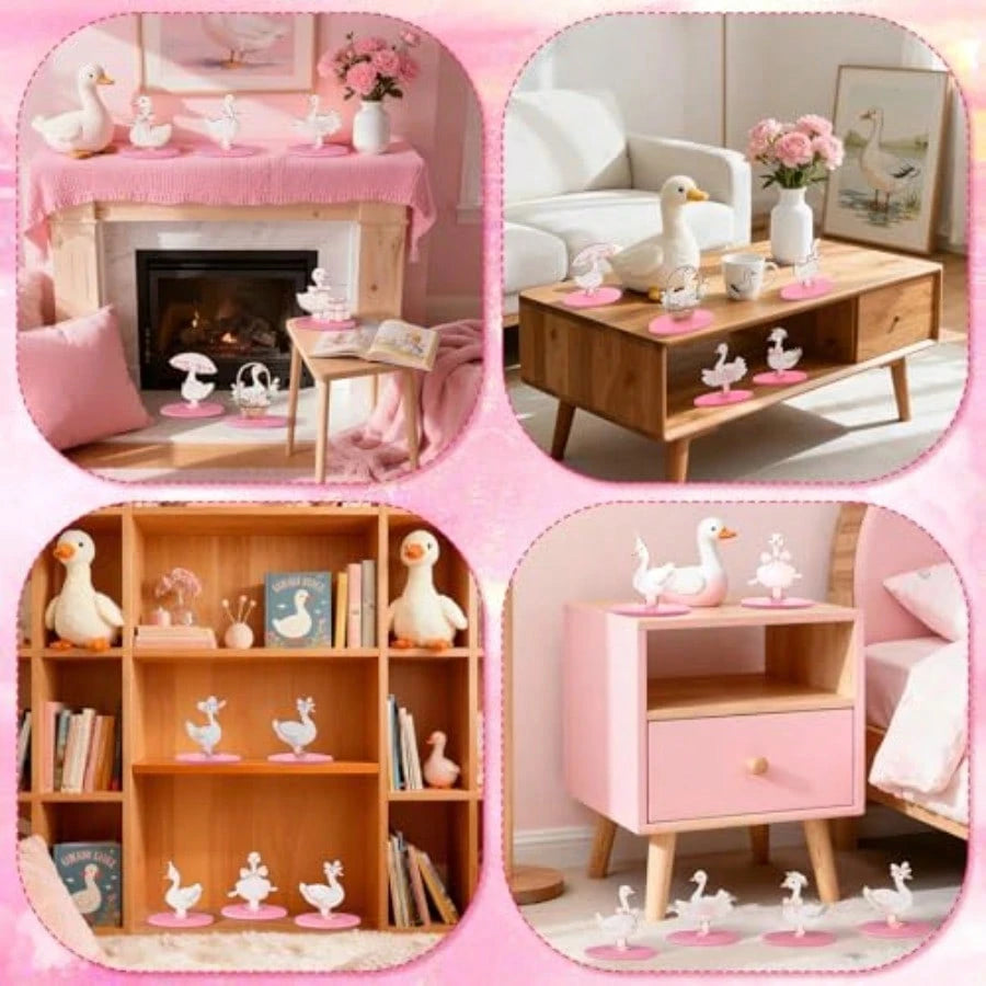D12 Pcs One Silly Goose Decor Goose Wooden Sign Pink Bow Centerpiece For Table With Base Cute Tiered Tray Decor For Birthday Baby Shower Home Office Party Plies