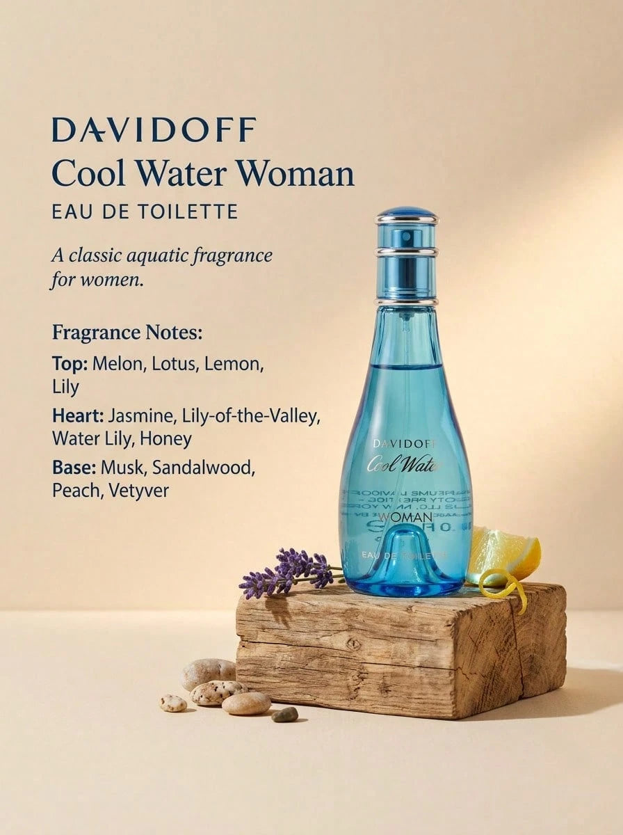 Davidoff Cool Water Eau De Toilette Spray For Women EDT 1.7oz/50ml,1oz/30ml,3.4oz/100ml,6.7oz/200ml- Perfume For Long Lasting Suitable For Birthday, Office, Gift, Daily Use
