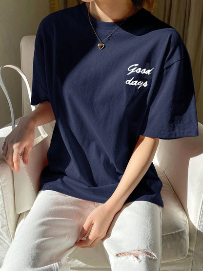 DAZY Women Embroidered Letter Short Sleeve T-Shirt Summer