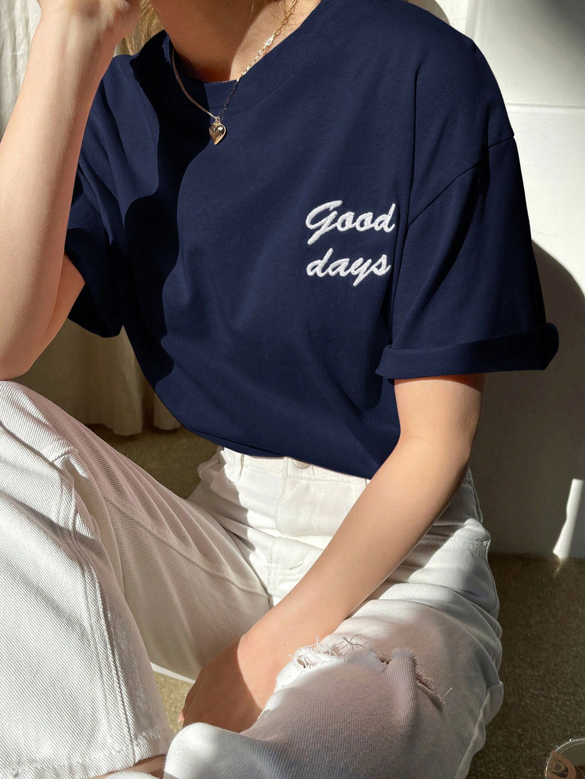 DAZY Women Embroidered Letter Short Sleeve T-Shirt Summer