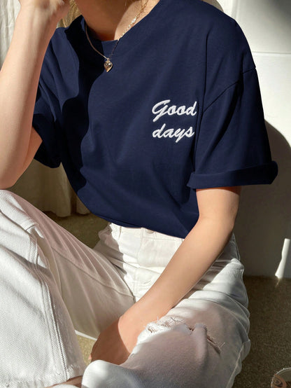 DAZY Women Embroidered Letter Short Sleeve T-Shirt Summer