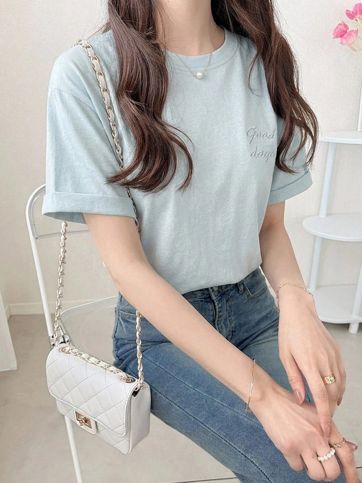 DAZY Women Embroidered Letter Short Sleeve T-Shirt Summer