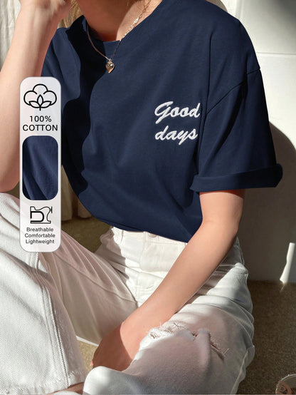 DAZY Women Embroidered Letter Short Sleeve T-Shirt Summer