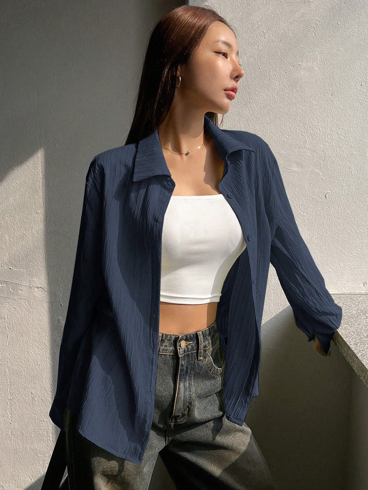 DAZY Women's Plain Long Sleeve Casual Shirt, Spring/Autumn,Long Sleeve Tops,Fall Women Clothes School