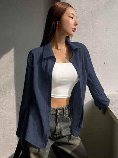 DAZY Women's Plain Long Sleeve Casual Shirt, Spring/Autumn,Long Sleeve Tops,Fall Women Clothes School