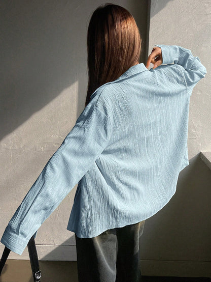 DAZY Women's Plain Long Sleeve Casual Shirt, Spring/Autumn,Long Sleeve Tops,Fall Women Clothes School
