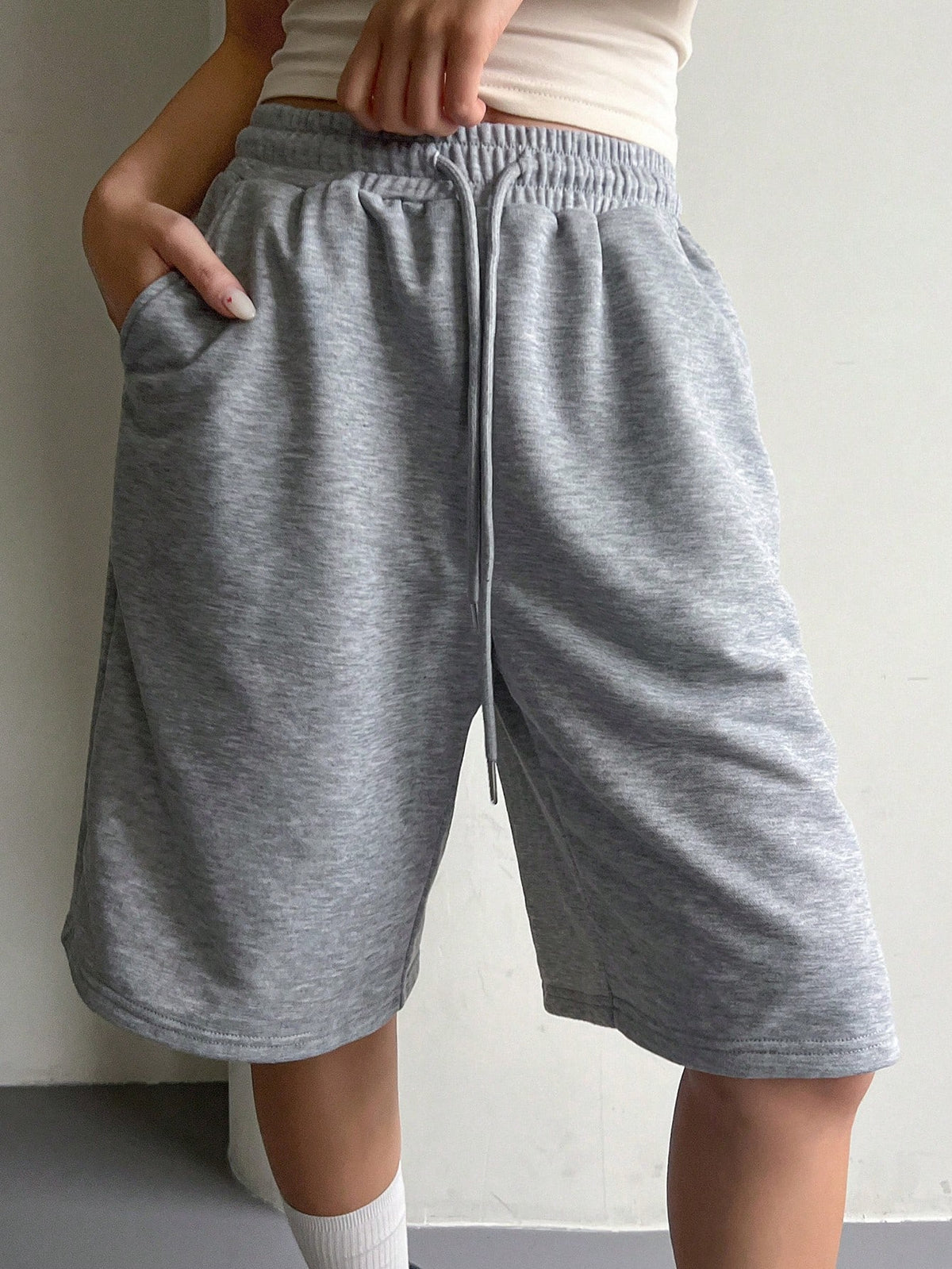 DAZY Women's Solid Color Casual Elasticated Drawstring Shorts For Daily Wear Summer Sweater Shorts