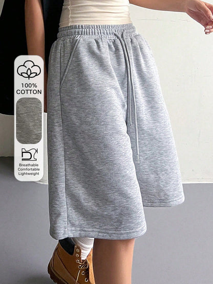 DAZY Women's Solid Color Casual Elasticated Drawstring Shorts For Daily Wear Summer Sweater Shorts