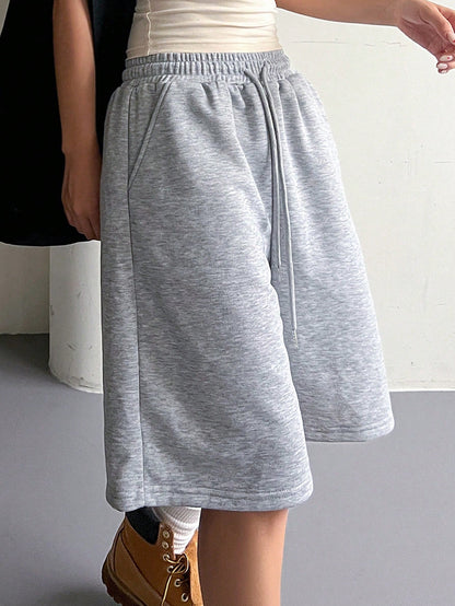 DAZY Women's Solid Color Casual Elasticated Drawstring Shorts For Daily Wear Summer Sweater Shorts