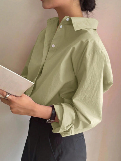 DAZY Women's Solid Color Long Sleeve Single-Breasted Casual Loose Shirt