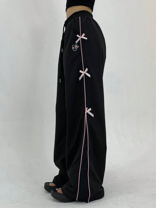 DAZY Women's Solid Color Simple Daily Pants With Bowknot Decoration Y2k Summer