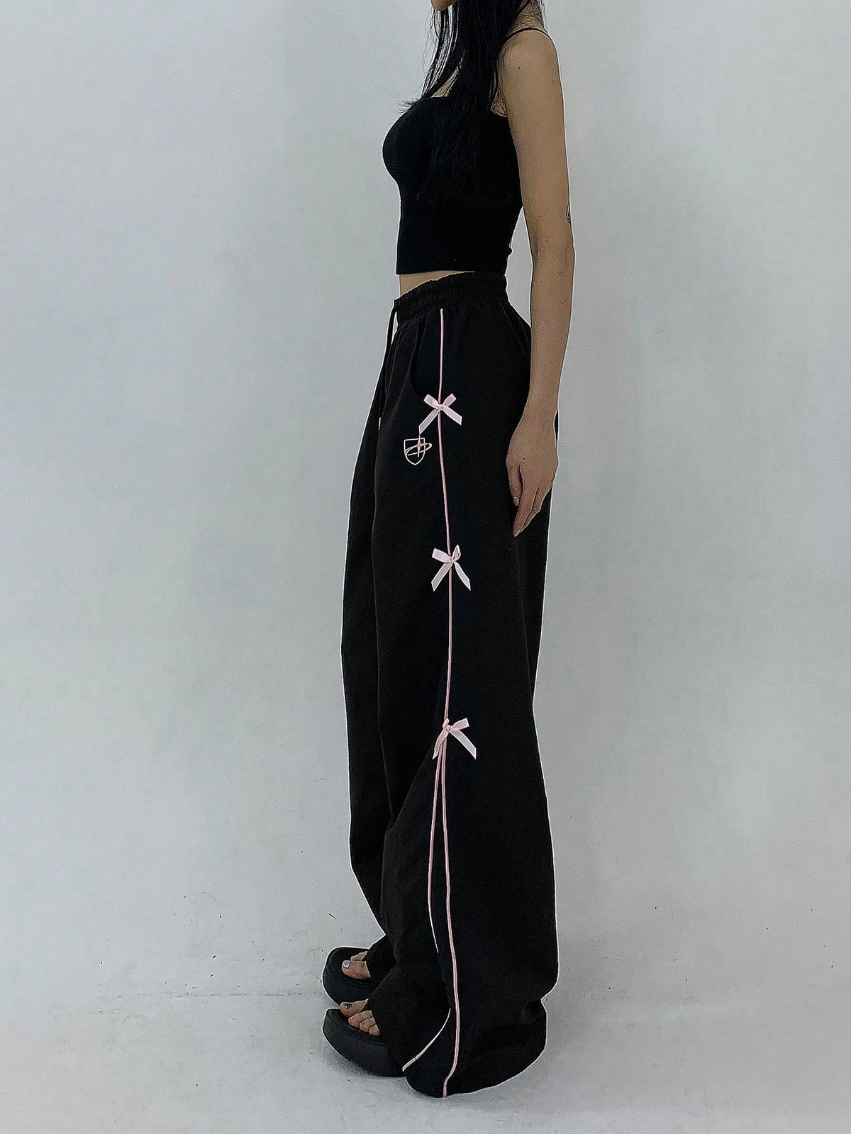 DAZY Women's Solid Color Simple Daily Pants With Bowknot Decoration Y2k Summer