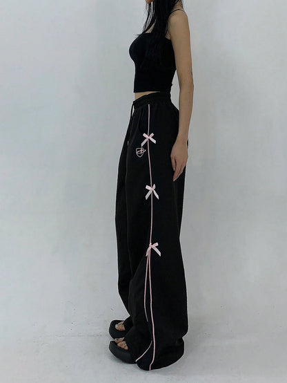 DAZY Women's Solid Color Simple Daily Pants With Bowknot Decoration Y2k Summer