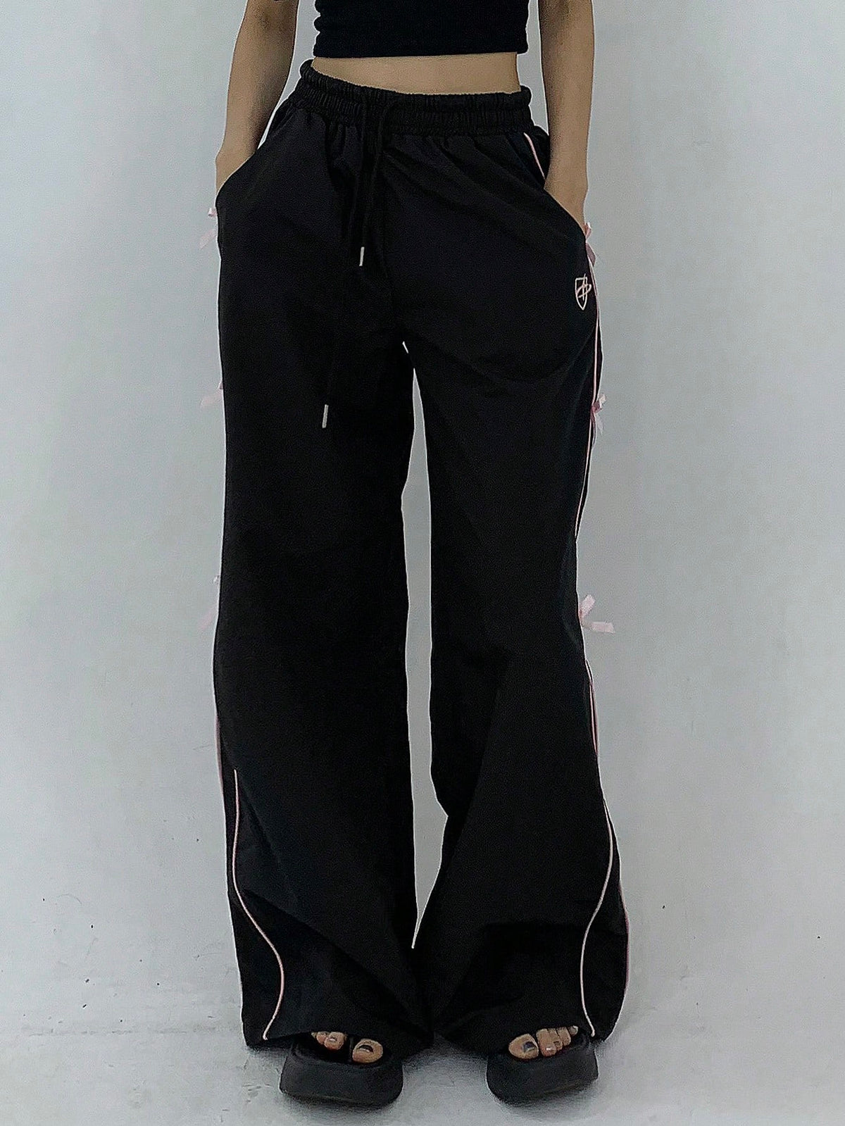 DAZY Women's Solid Color Simple Daily Pants With Bowknot Decoration Y2k Summer
