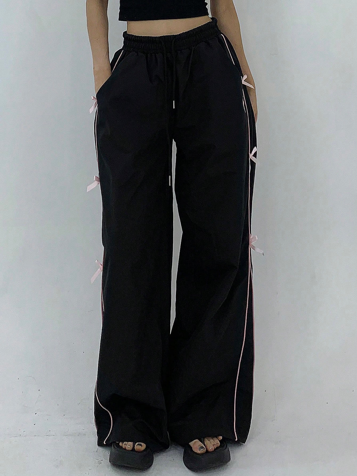 DAZY Women's Solid Color Simple Daily Pants With Bowknot Decoration Y2k Summer