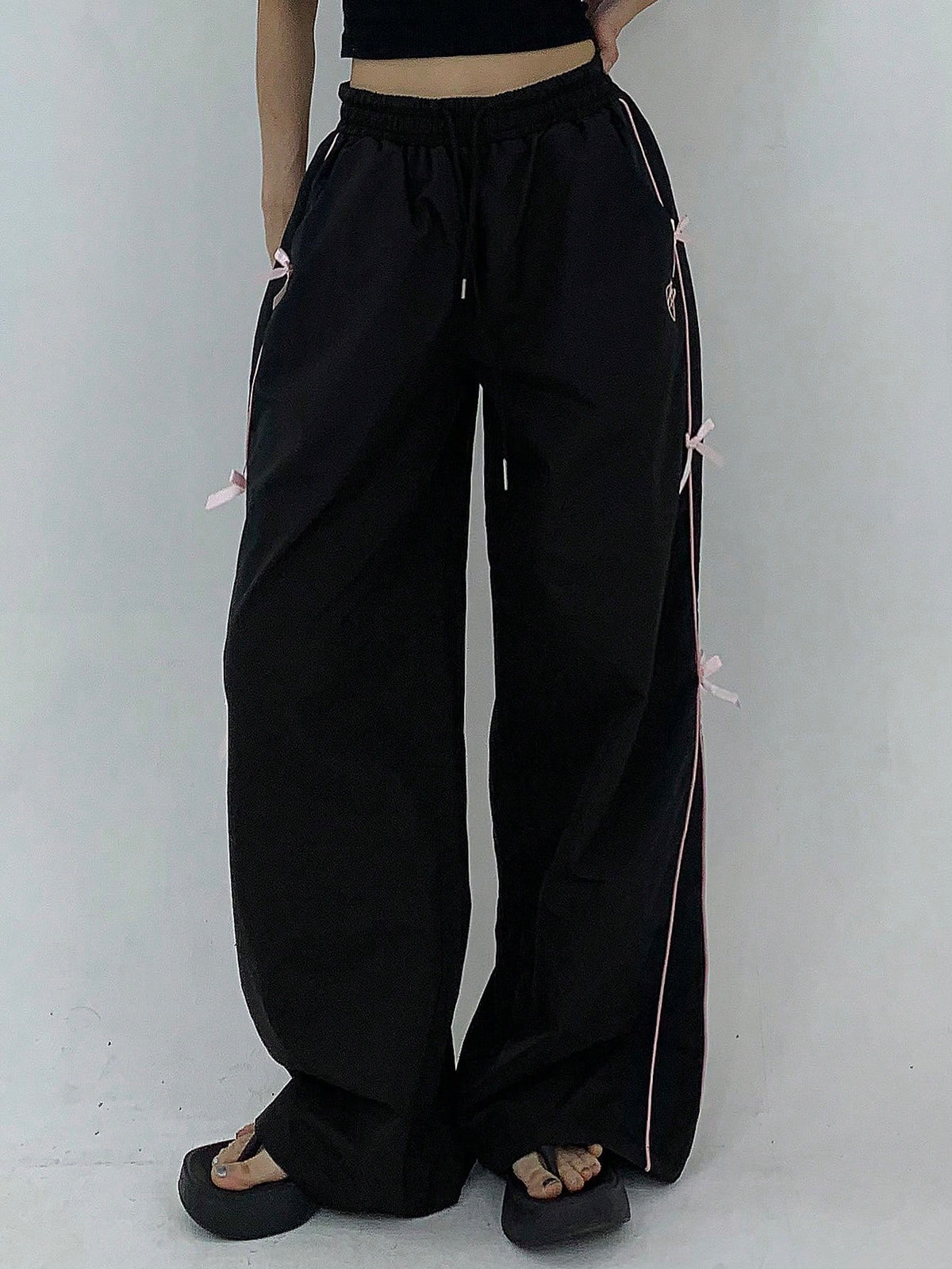 DAZY Women's Solid Color Simple Daily Pants With Bowknot Decoration Y2k Summer