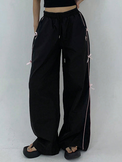 DAZY Women's Solid Color Simple Daily Pants With Bowknot Decoration Y2k Summer