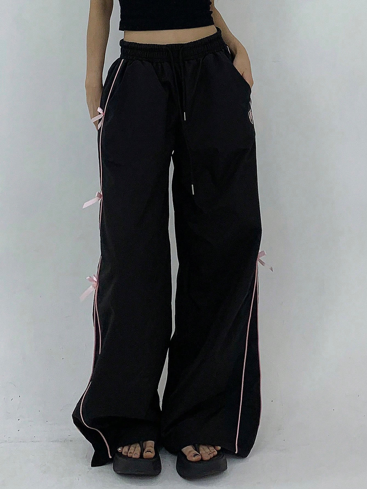 DAZY Women's Solid Color Simple Daily Pants With Bowknot Decoration Y2k Summer