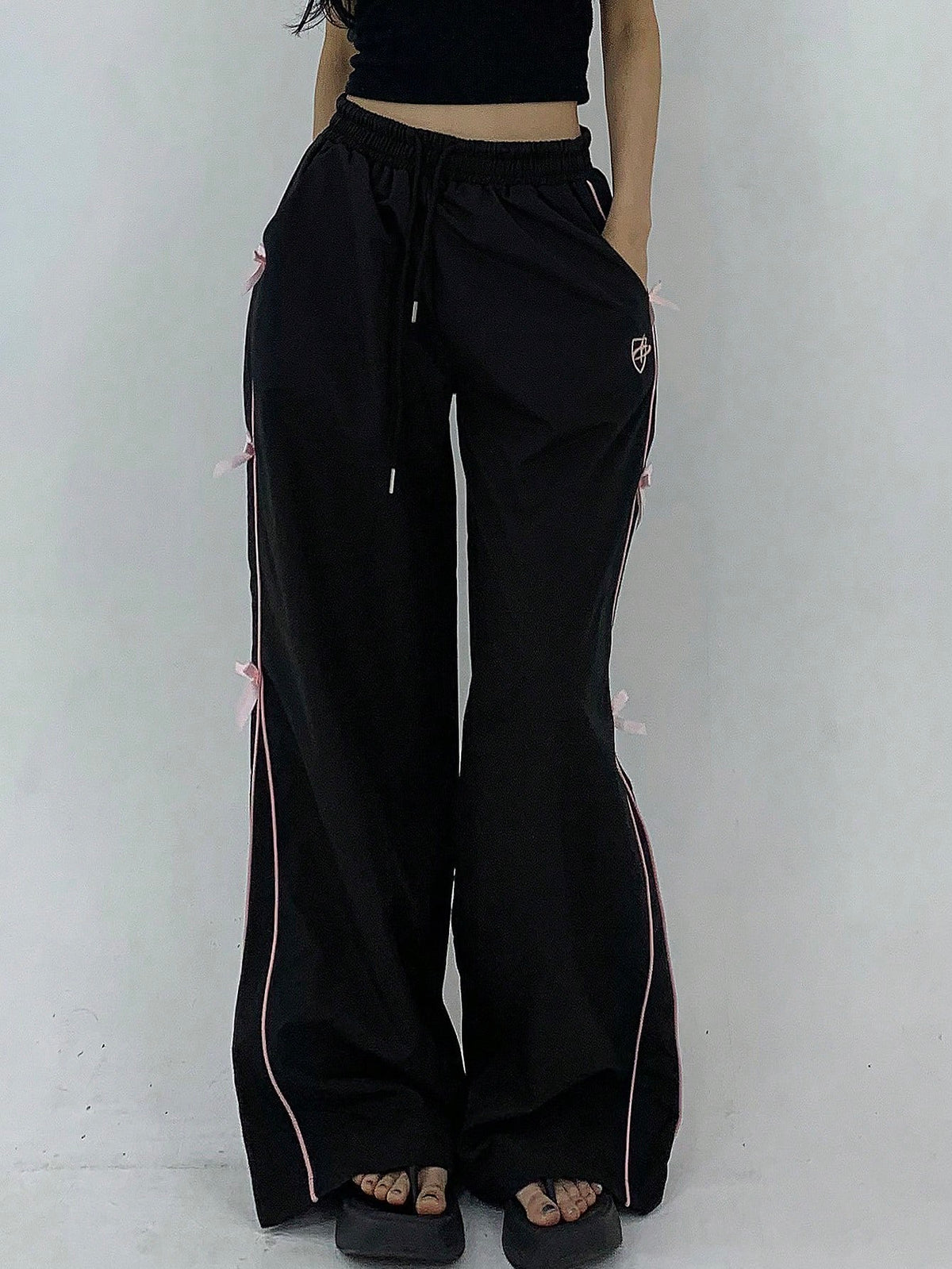 DAZY Women's Solid Color Simple Daily Pants With Bowknot Decoration Y2k Summer