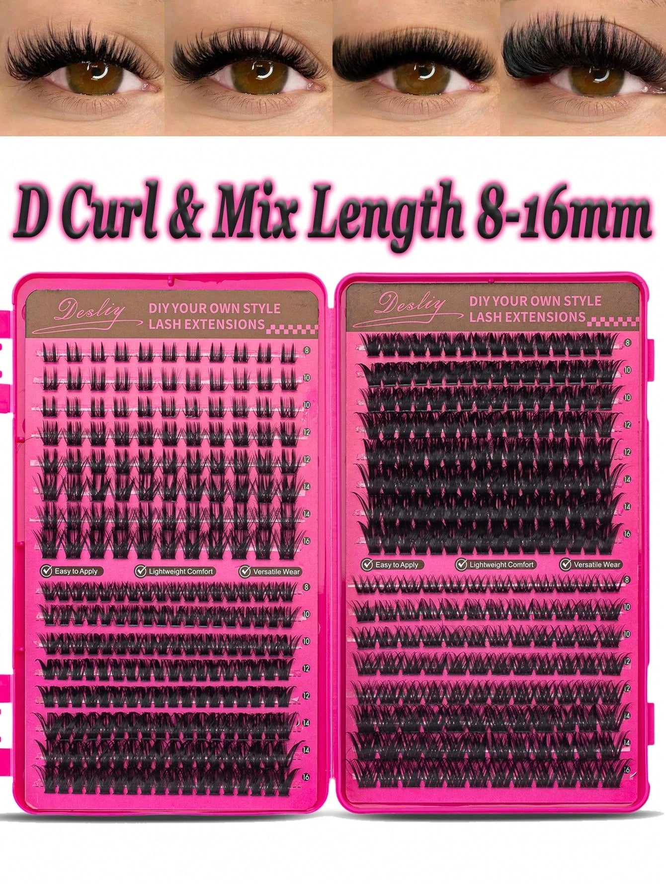 Desliy Cluster False Eyelashes Single Cluster False Eyelashes Fluffy Natural Look D Curl Mixed Length 8-16mm Premium Synthetic Fiber Lightweight Reusable Easy To Apply DIY Eyelash Extensions Suitable