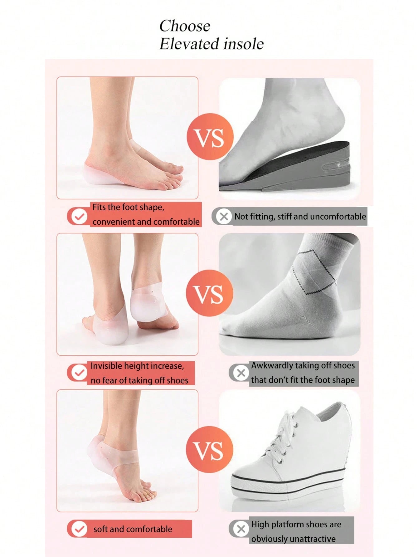 Detachable Invisible Height Increasing Insole Combination, Heel Pad, Half Pad, Transparent Shock Absorption, Non-Yellowing, Shoe Lift