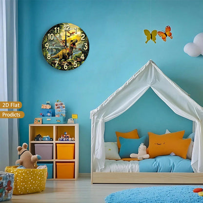 Dinosaur-Themed Silent Non-Ticking Wall Clock, Suitable For Rooms, Corridors, Bedrooms, And Living Rooms- 12inch Large Easy-To-Read Dinosaur Numbers