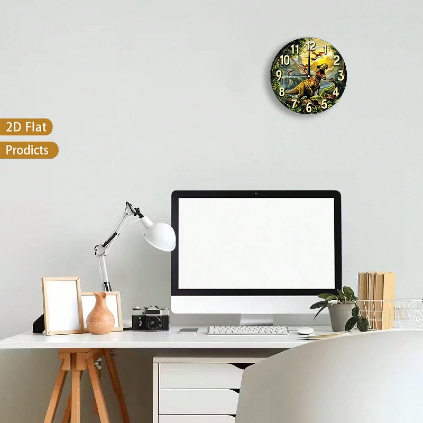 Dinosaur-Themed Silent Non-Ticking Wall Clock, Suitable For Rooms, Corridors, Bedrooms, And Living Rooms- 12inch Large Easy-To-Read Dinosaur Numbers