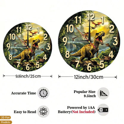 Dinosaur-Themed Silent Non-Ticking Wall Clock, Suitable For Rooms, Corridors, Bedrooms, And Living Rooms- 12inch Large Easy-To-Read Dinosaur Numbers