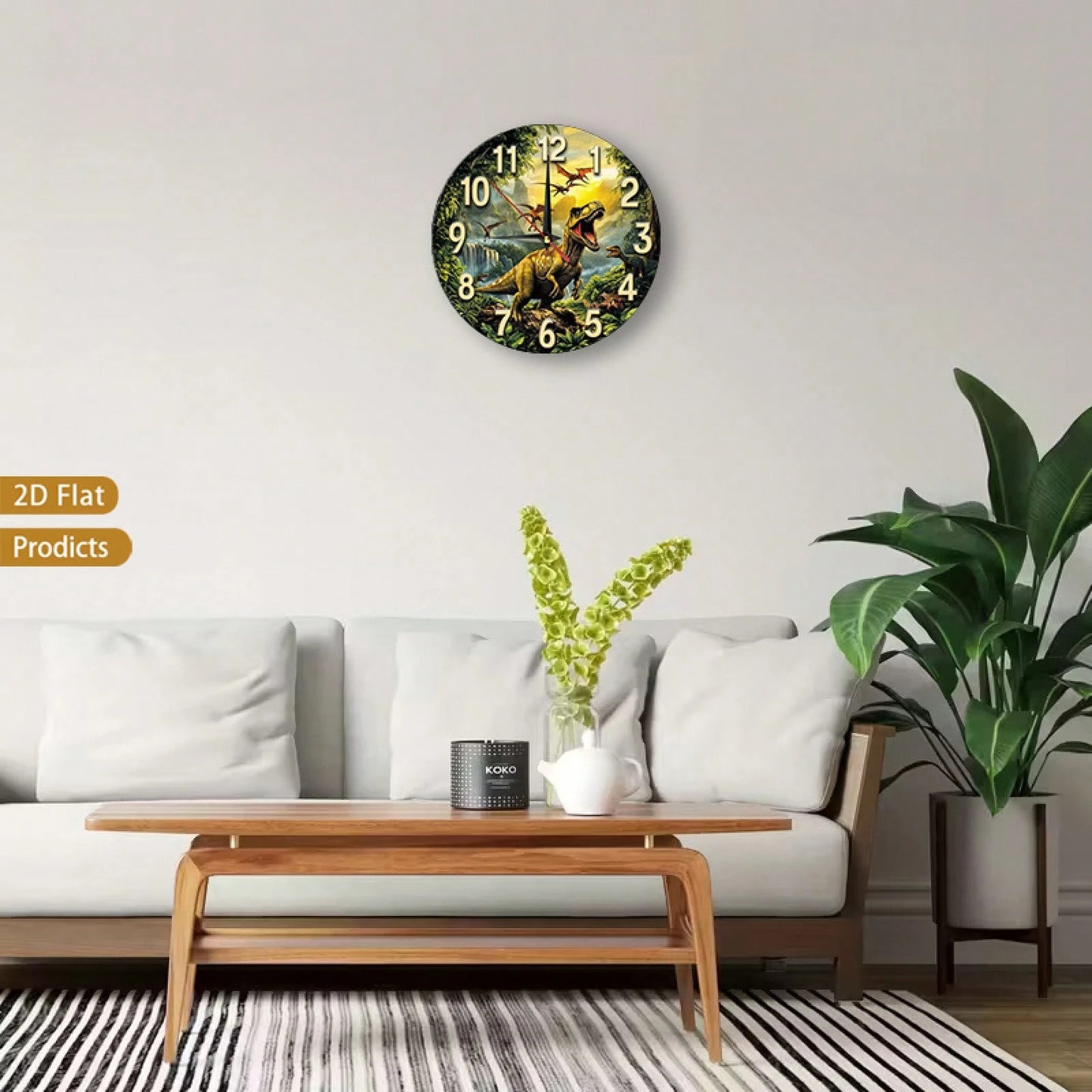Dinosaur-Themed Silent Non-Ticking Wall Clock, Suitable For Rooms, Corridors, Bedrooms, And Living Rooms- 12inch Large Easy-To-Read Dinosaur Numbers