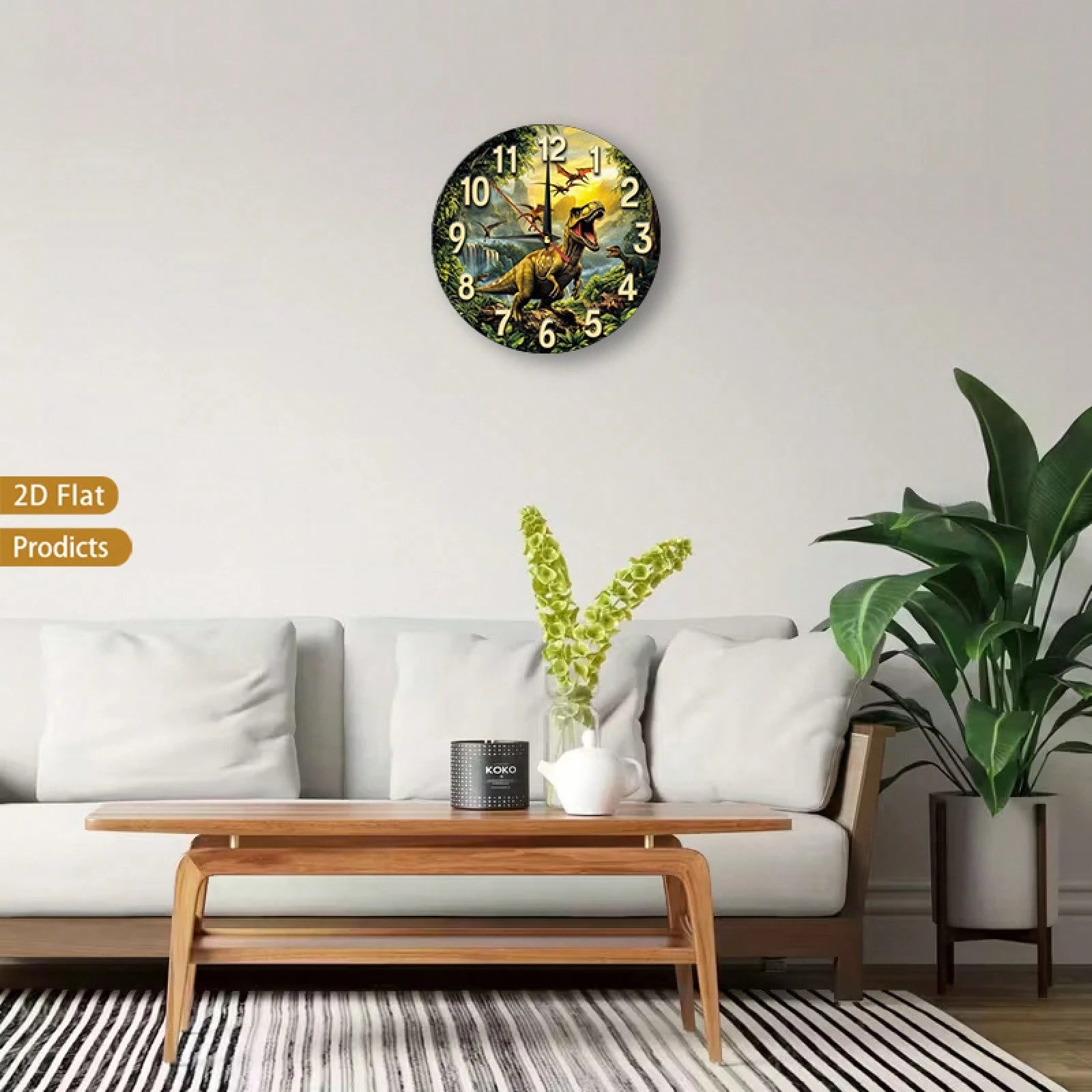 Dinosaur-Themed Silent Non-Ticking Wall Clock, Suitable For Rooms, Corridors, Bedrooms, And Living Rooms- 12inch Large Easy-To-Read Dinosaur Numbers