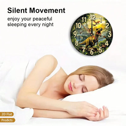 Dinosaur-Themed Silent Non-Ticking Wall Clock, Suitable For Rooms, Corridors, Bedrooms, And Living Rooms- 12inch Large Easy-To-Read Dinosaur Numbers
