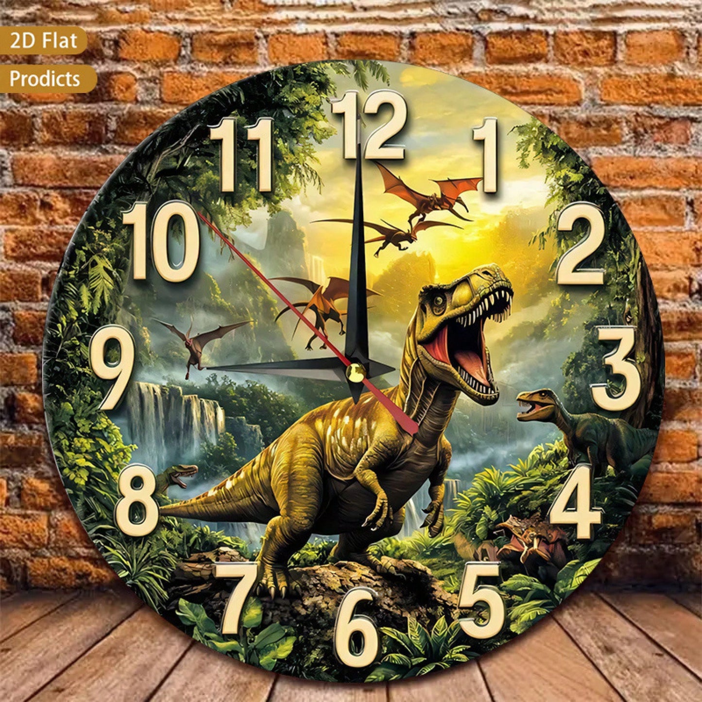 Dinosaur-Themed Silent Non-Ticking Wall Clock, Suitable For Rooms, Corridors, Bedrooms, And Living Rooms- 12inch Large Easy-To-Read Dinosaur Numbers