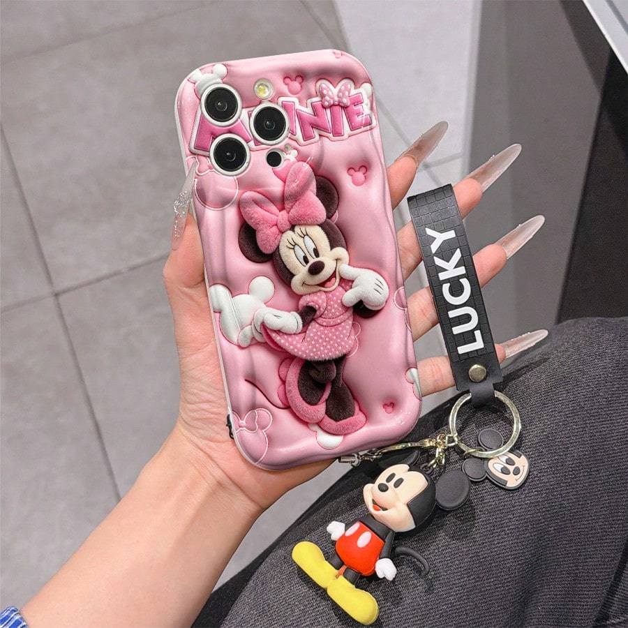 Disney Mickey Mouse Clubhouse Phone Case: 3D Fluffy Pattern Border Protector Phone Soft Phone Case With A Free Cute Mickey Bracelet Chain Lanyard, Mickey, Minnie, Goofy, Donald Duck, Daisy Duck, Plut